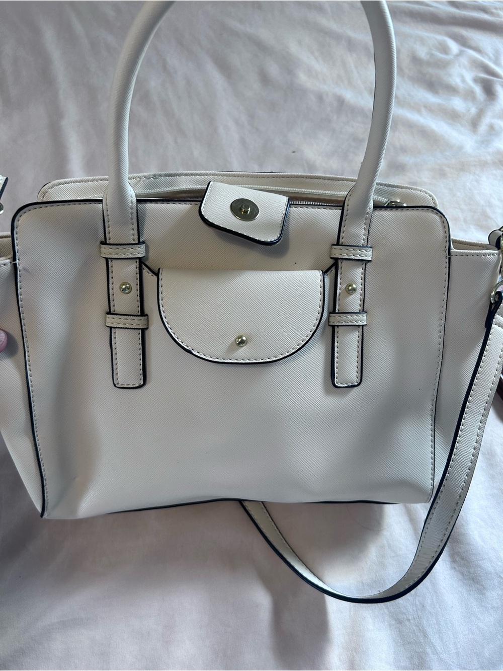 Women's Cream Saffiano Satchel Handbag - Elegant Everyday Tote